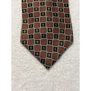 UMBERTO BOSSI Handmade 100% Silk Tie Red Black Gold Geometric Art Deco Medallion